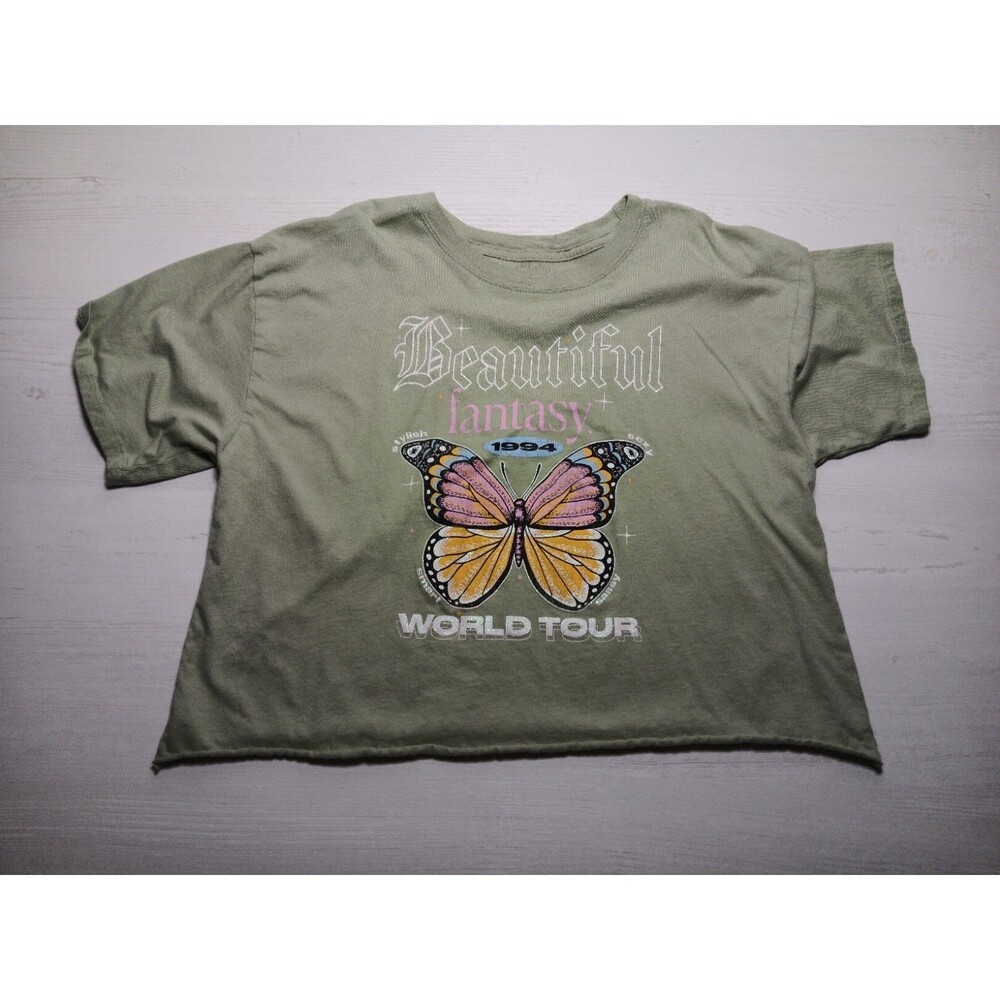 Mariah Carey Cold Crush Beautiful Fantasy World Tour Green Cropped T-Shirt XL